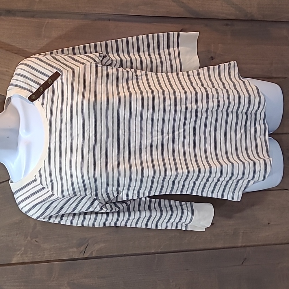 LRL Lauren Jeans Co. Ralph Lauren 3/4 Sleeve Top Cream Navy M